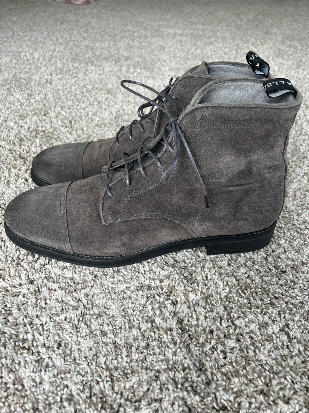 NWOT All Saints Men's Harland Cap Toe Leather Boots Charcoal Grey Size 46 US 13
